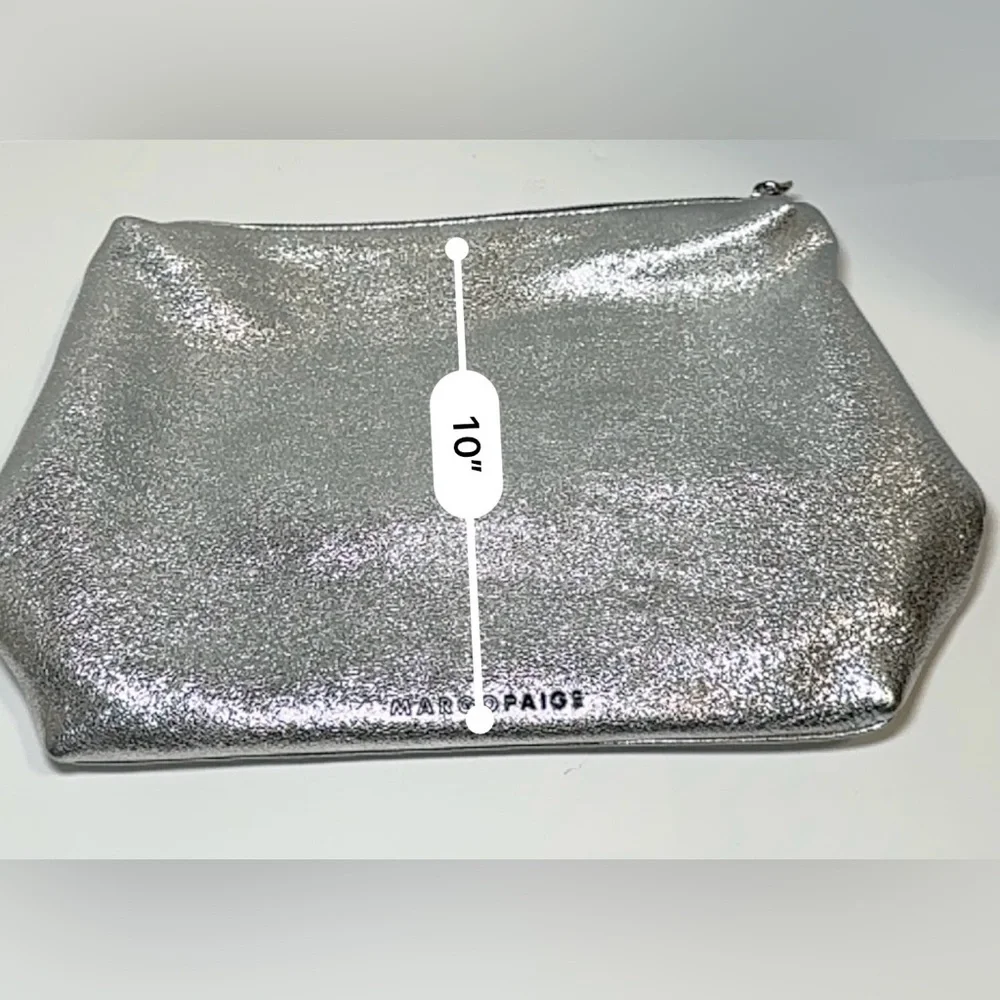 Margo Paige metallic silver make up bag